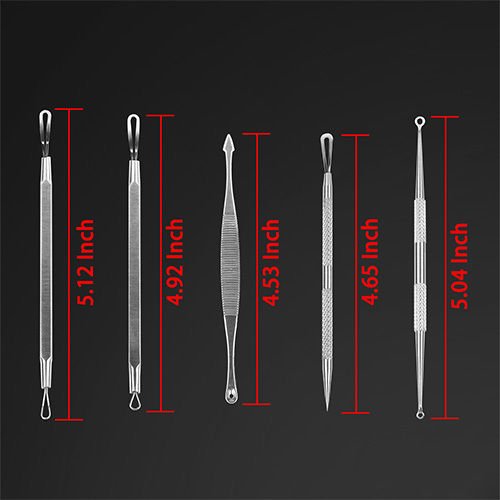 Dolabey Blackhead Blemish Remover Tool Kit Stainless Steel Acne Extractor Tool Kit Set of 5 Surgical Extractor Instruments Easily Cure Pimples Blackheads Comedones Acne Facial Impurities