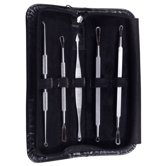 Dolabey Blackhead Blemish Remover Tool Kit Stainless Steel Acne Extractor Tool Kit Set of 5 Surgical Extractor Instruments Easily Cure Pimples Blackheads Comedones Acne Facial Impurities