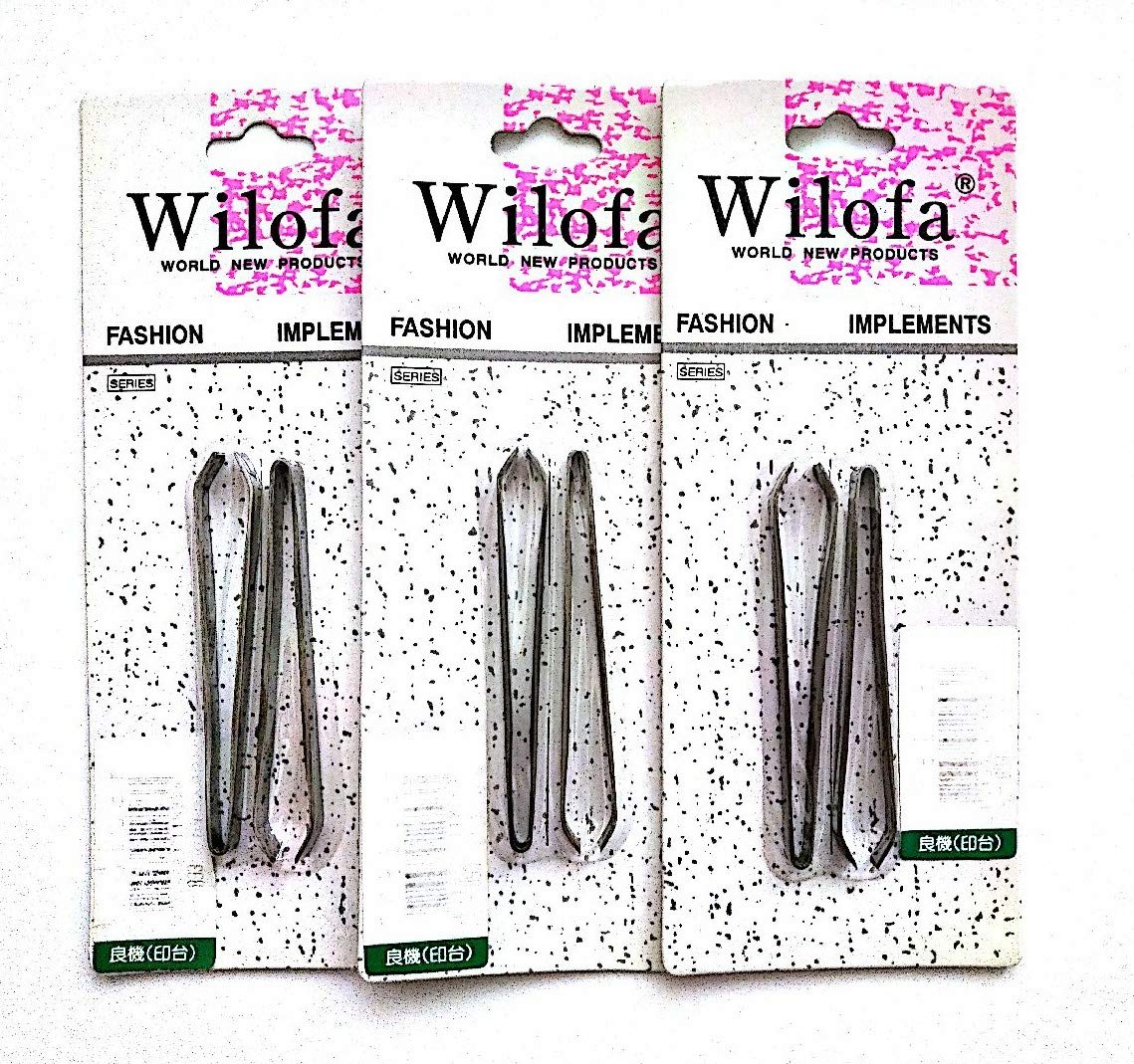 6x Wilofa Stainless Steel Flat Tip Flat Edge Eyebrow Tweezer Hair Removal Face Hair