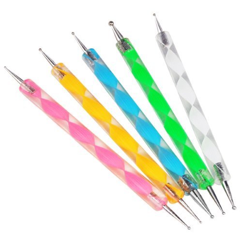 Canaxi 5pcs 2-ways Acrylic UV Gel Nail Art Design Tips Dotting Painting Brush Pen Set