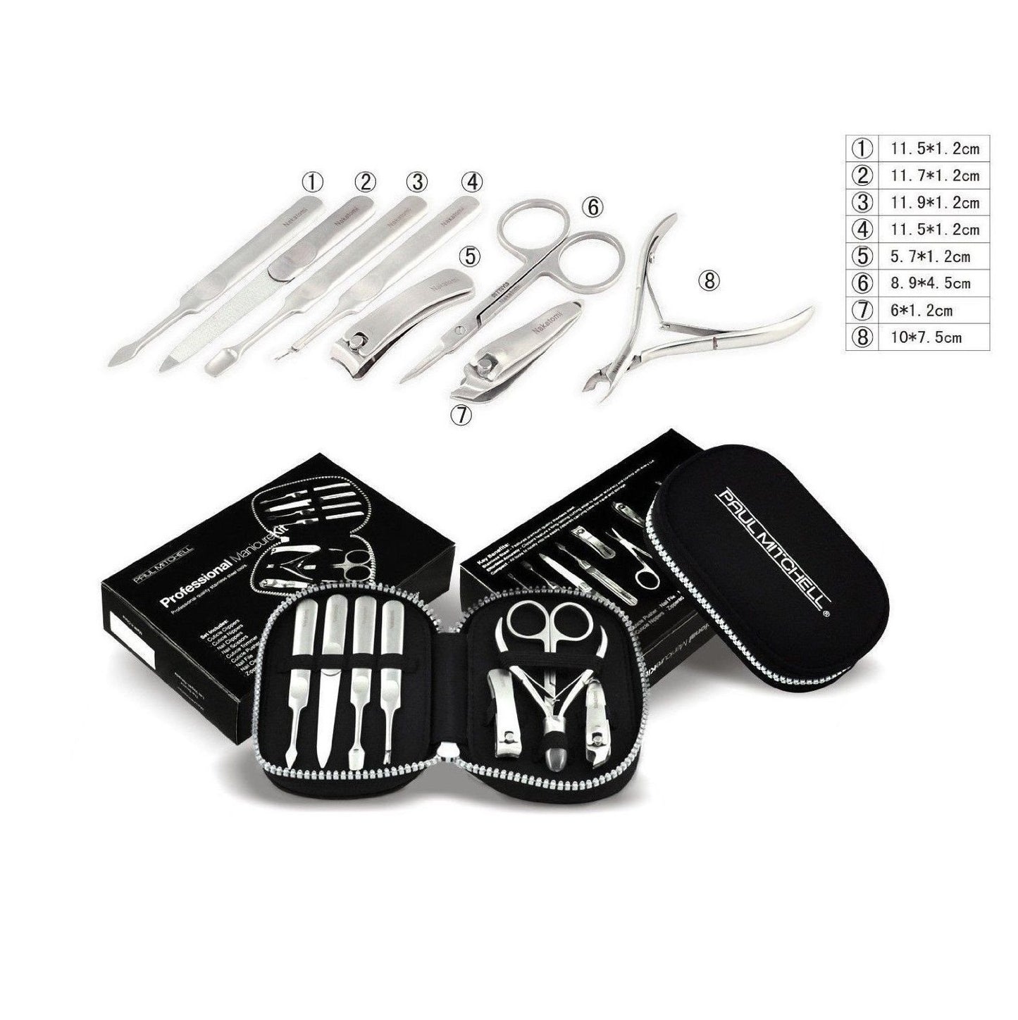 Paul Mitchell 8 in 1 Manicure and Pedicure Kit for Fingernail and Toenail with Portable Travel Case