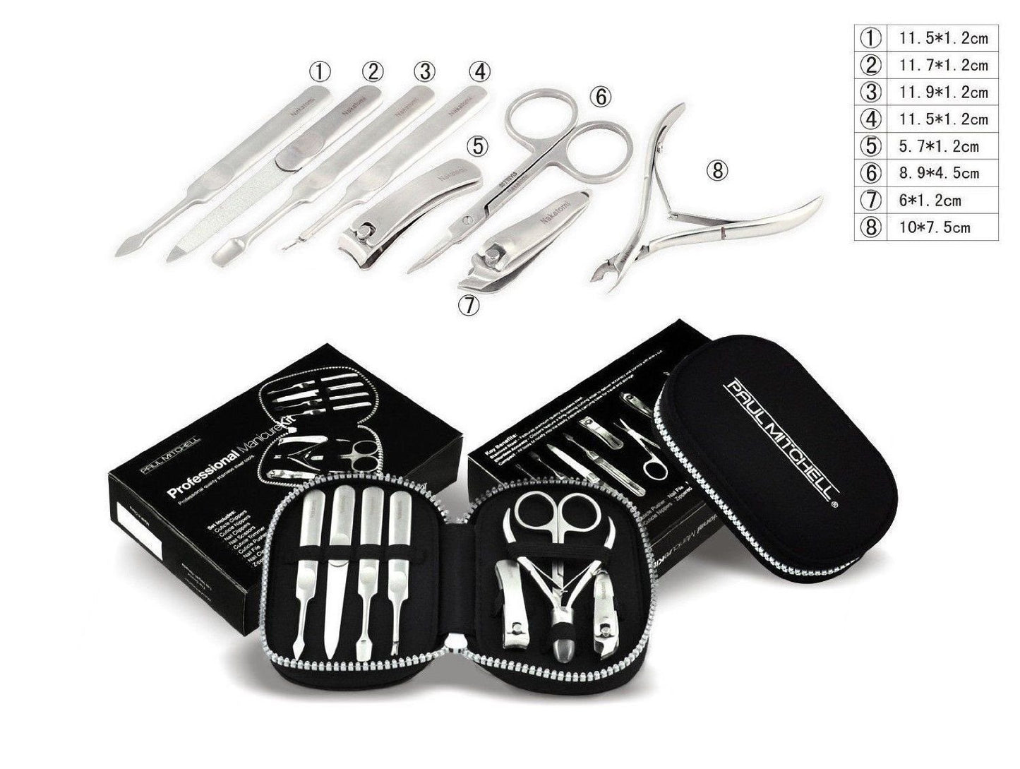 Paul Mitchell 8 in 1 Manicure and Pedicure Kit for Fingernail and Toenail with Portable Travel Case